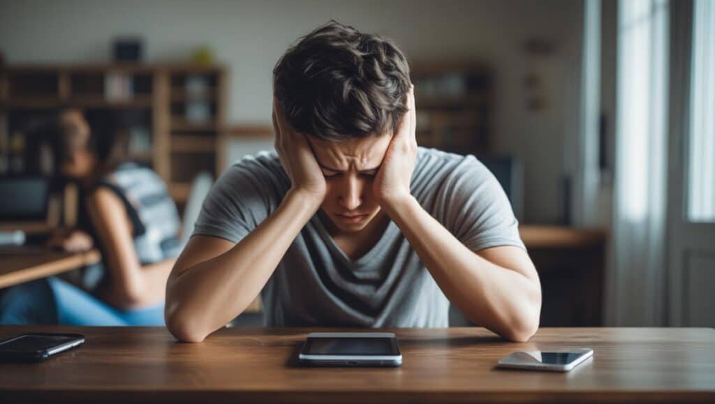 niño con ansiedad por uso excesivo de pantallas y tecnología digital